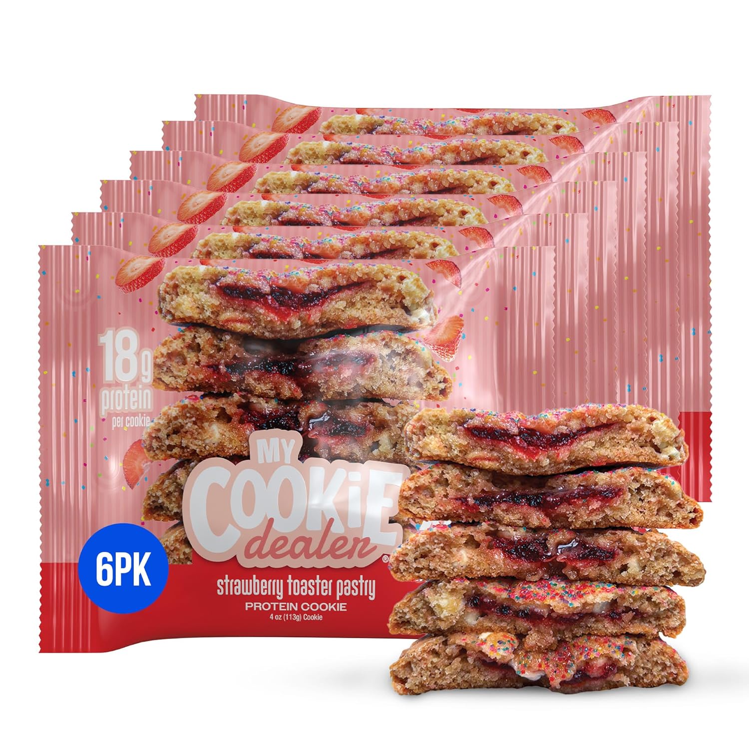 My Cookie Dealer Soft Baked Protein Cookies, Strawberry Toaster Pastry (6-Pack, 4Oz Cookie) - 18G Protein Per Cookie (Made With Raw Nutrition Protein) - Individu