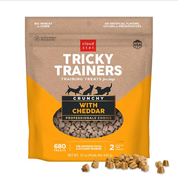 Cloud Star Tricky Trainers Crunchy Dog Training Treats 5 Oz Pouch, Cheddar Flavor, Low Calorie Behavior Aid With 680 Treats