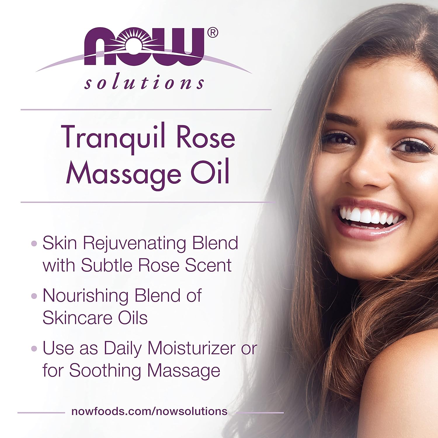 NOW Solutions, Tranquil Rose Massage Oil, Body Moisturizer for Dry Sensitive Skin, Promotes Healthy-Looking Skin, 8-Ounce