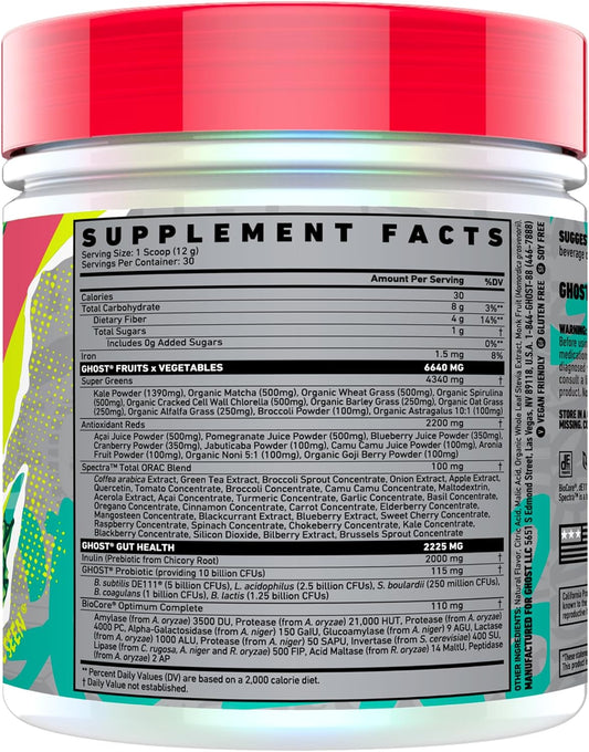 Ghost Greens Powder, Pink Lemonade - 30 Servings - 19 Superfood Greens & Reds Powder, Fruits, Vegetables, Spirulina, & Chlorella, Prebiotics, 10 Billion Cfu Probiotic & Digestive Enzymes - Gluten-Free