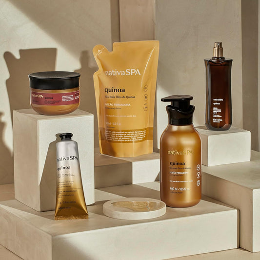 Nativa Spa Quinoa Trio Bundle: Hydrating Body Lotion (13.5 Oz), Body Oil (6.8 Oz) & Hand Cream (2.6 Oz)