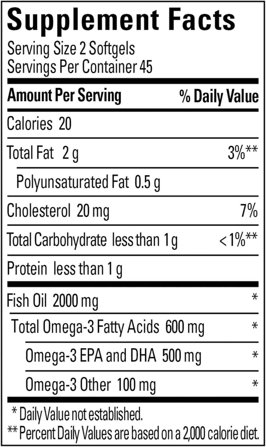 Nature Made Fish Oil 1000 Mg Softgels, Omega 3 Fish Oil Supplements For Healthy Heart Support With 90 Softgels, 45 Day Supply (Pack Of 2)
