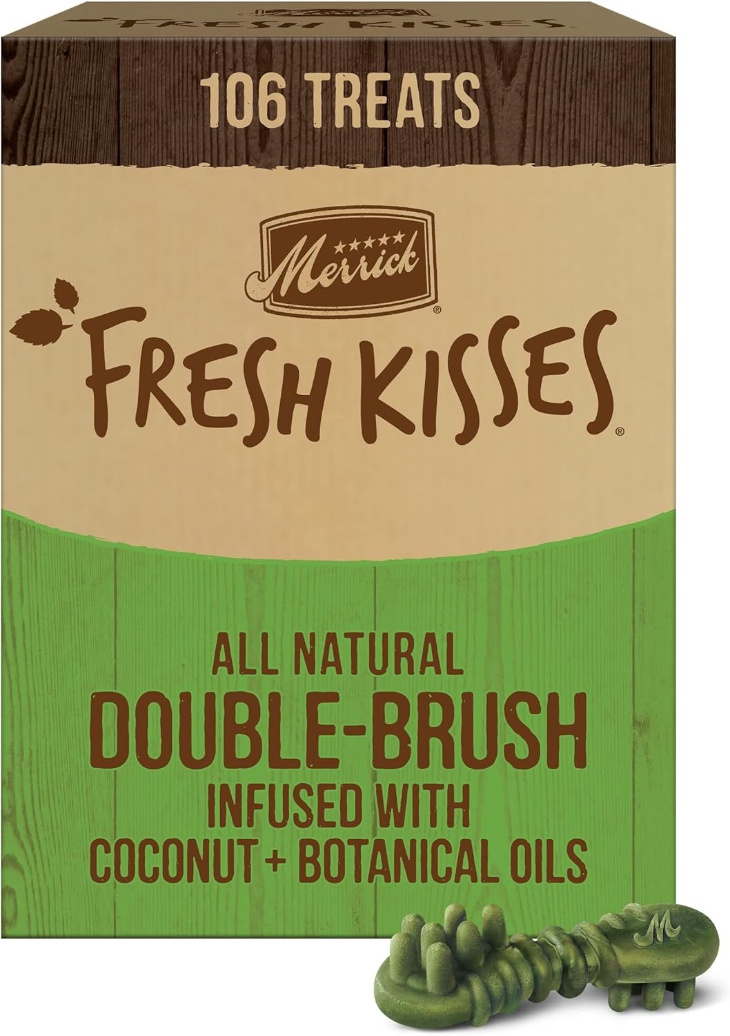 Merrick Fresh Kisses Natural Dental Chews Infused with Coconut and Botanical Oils for Tiny Dogs 5-15 Lbs - 106 ct. Box