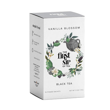 Vanilla Blossom Black Tea, Tea Bags, Rose, Orange & Vanilla, High Caffeine, Perfect Iced & Hot Tea - 16 Cups | The Spice Hut, First Sip Of Tea