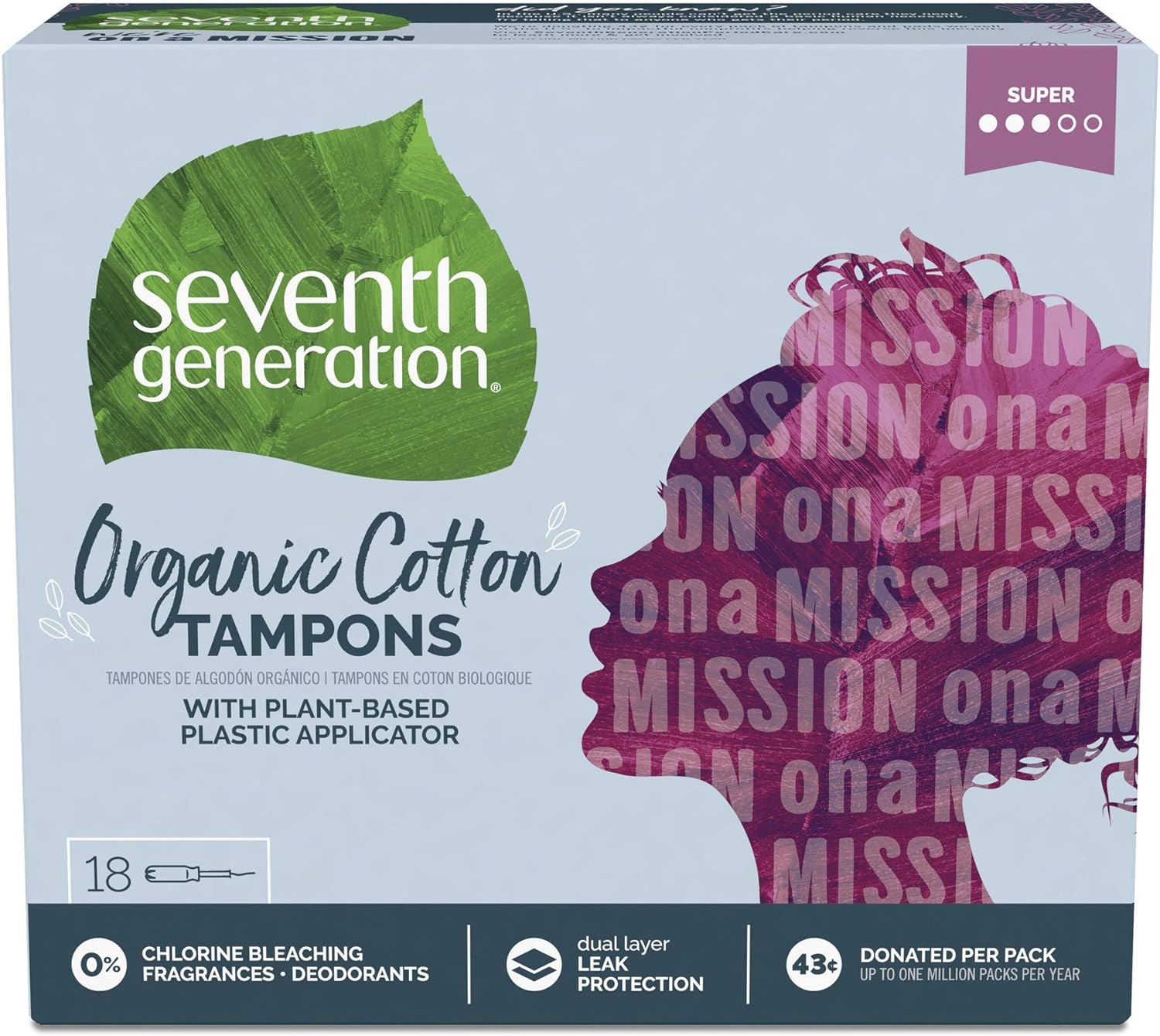 SEVENTH GENERATION Free & Clear Super Tampons with Applicator, 18 CT