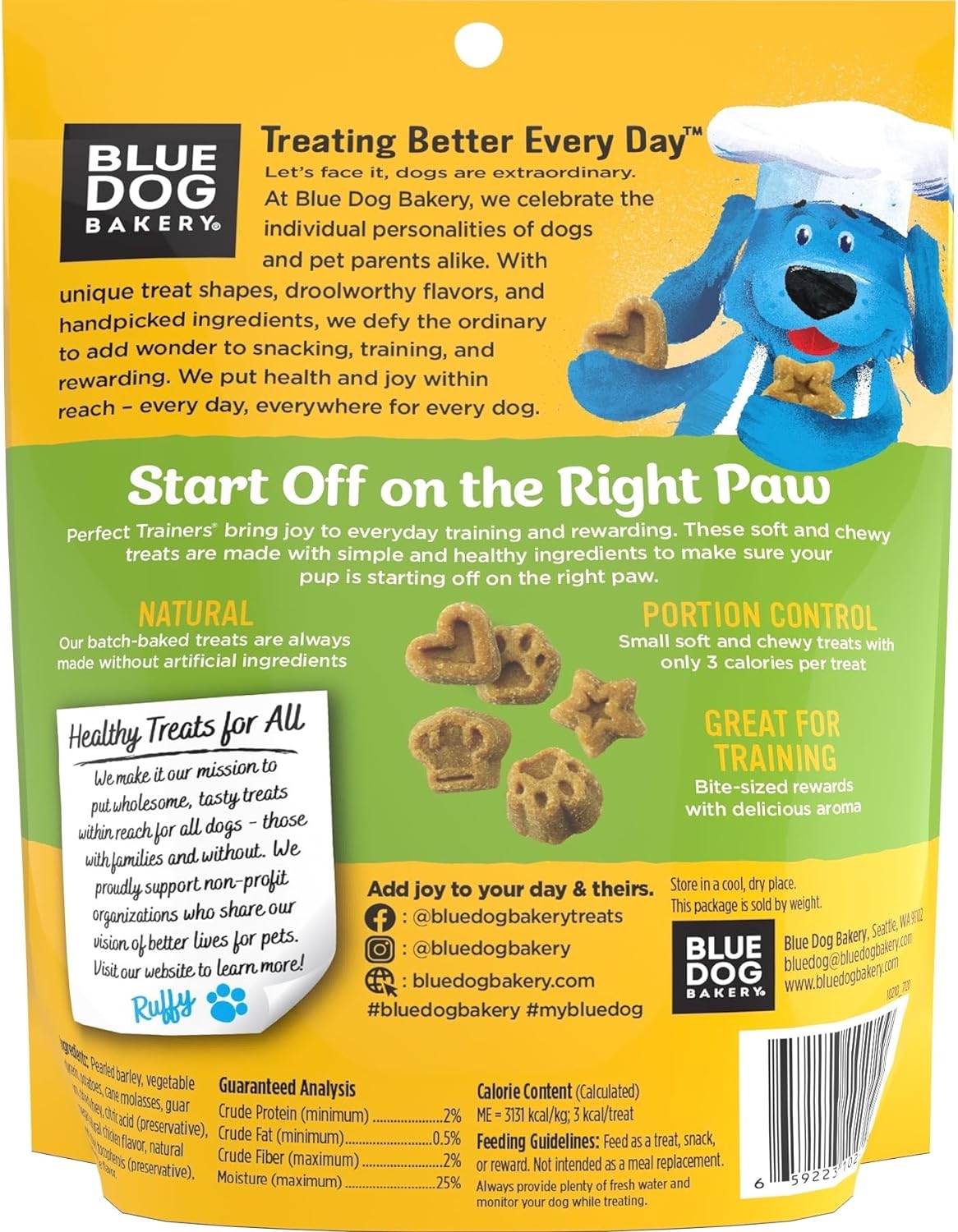 Blue Dog Bakery Natural Dog Treats, Perfect Trainers, Low Calorie Dog Training Treats, Chicken & Cheese Flavor, 6oz, 1 Count