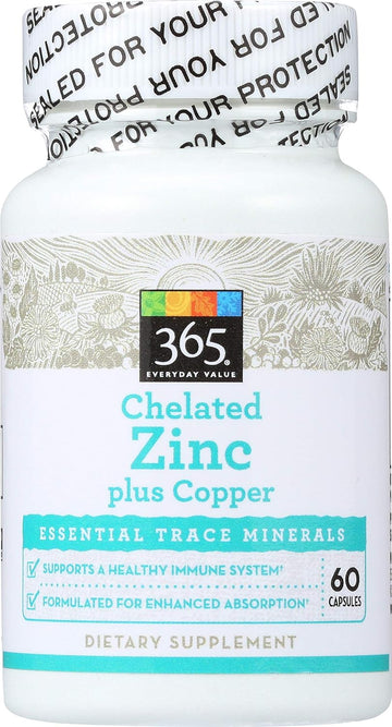 365 Everyday Value, Chelated Zinc Plus Copper, 60 Ct