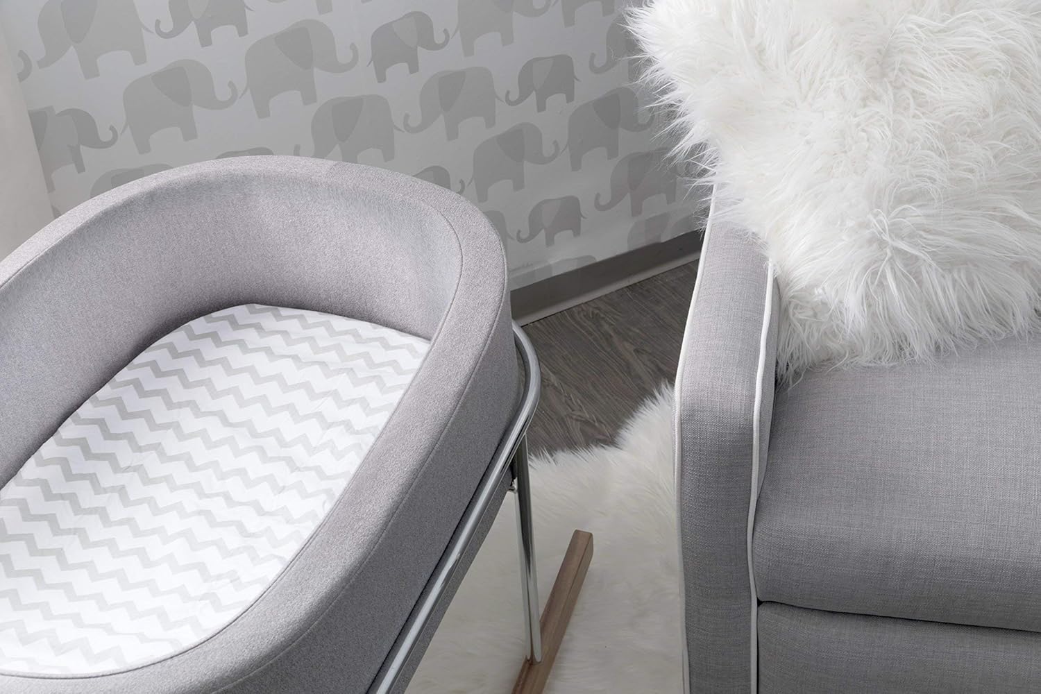 Waterproof Bassinet Sheets 2-Pack For Baby Boy Or Baby Girl - (Grey Chevron & Grey Polka Dots)