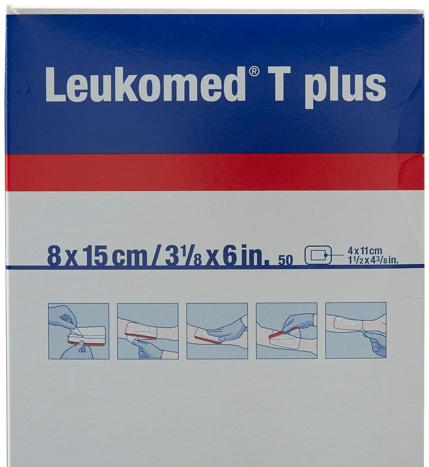 Bsn Medical 72382-02 Leukomed T Plus Transparent Film Dressing With Absorbent Pad, 8Cm X 15Cm, Pack Of 50