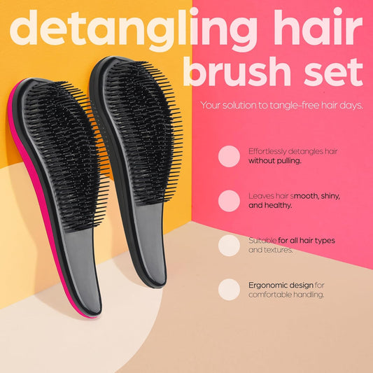 Artnaturals Detangling Hair Brush Set - (2 Piece Gift Set - Pink & Black) - Detangler Comb For Women, Men And Kids - Wet & Dry – Removes Knots And Tangles, Best For Thick And Curly Hair – Pain Free