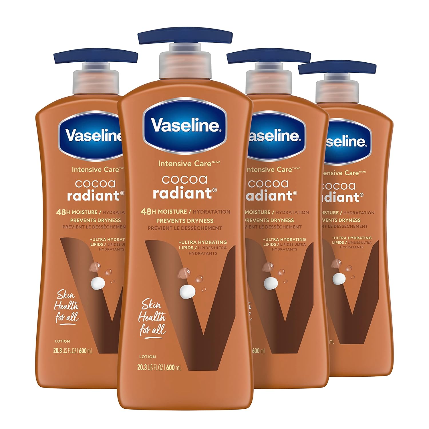 Vaseline Intensive Care Body Lotion Cocoa Radiant 4 Ct For Dry Skin With Ultra-Hydrating Lipids And Pure Cocoa Butter For A Long-Lasting, Radiant Glow 20.3 Oz