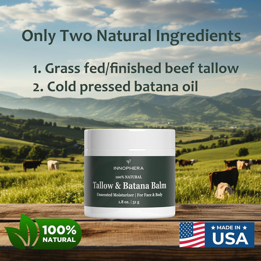 Beef Tallow Balm For Skin Care - With Batana Oil From Honduras - 100% Natural Moisturizer For Sensitive Skin, Face, And Body - Unscented - 1.8 Oz