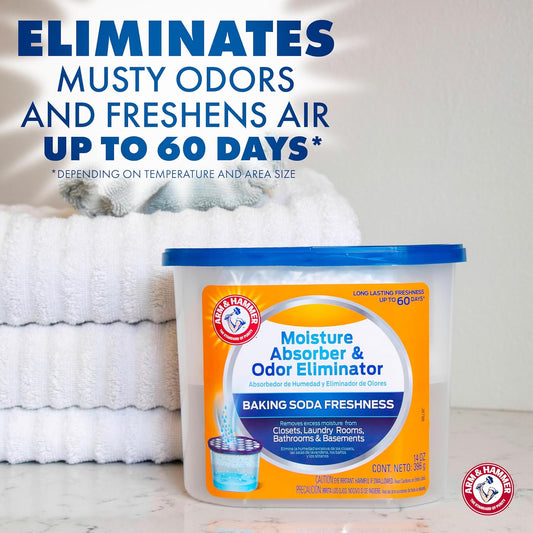 Arm & Hammer Fragrance Free Moisture Absorber And Odor Eliminator, 14 Oz. Tub, 3 Ct, Attract And Trap Excess Moisture, Eliminate Musty Odors