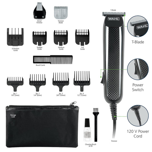 Wahl Powerpro Corded Detailer Trimmer Kit For Mens Grooming – For Beard, Mustache, Stubble, Ear, Nose, & Body Grooming – Model 9686