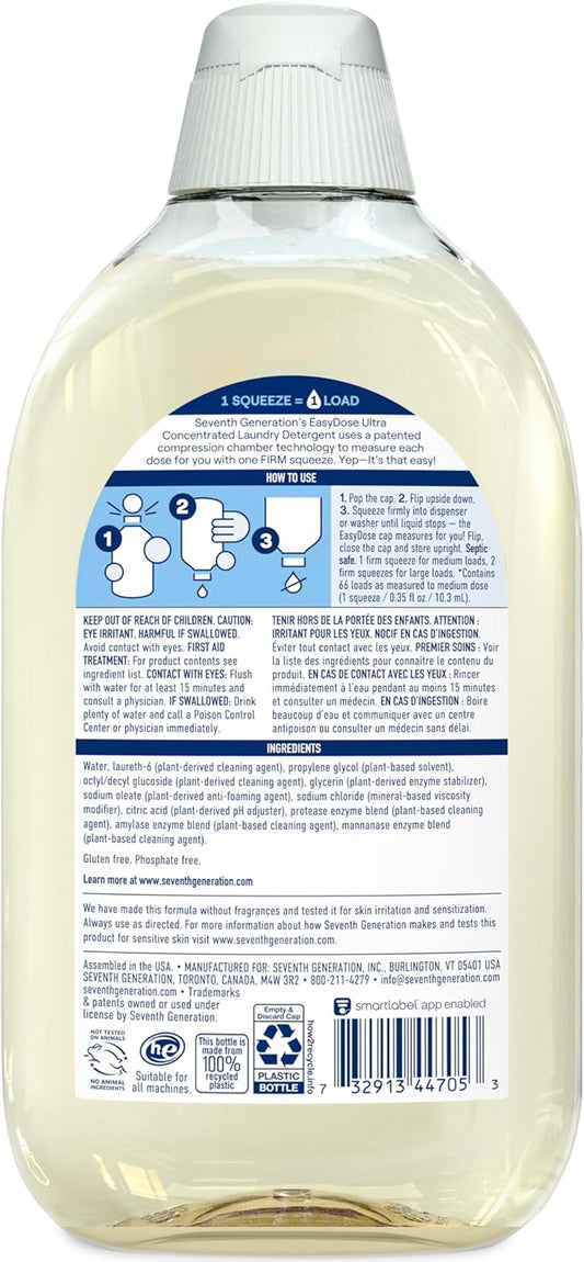 Seventh Generation Laundry Detergent, Ultra Concentrated Easydose, Free & Clear, 23.1 Fl Oz (Pack Of 2) (Packaging May Vary)