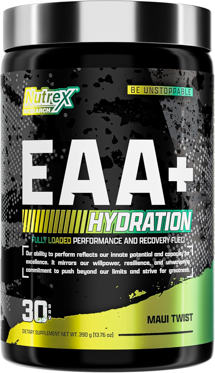 Nutrex Research Eaa Hydration | Eaas + Bcaas Powder | Muscle Recovery, Strength, Muscle Building, Endurance | 8G Essential Amino Acids + Electrolytes | Maui Twist Flavor 30 Serving