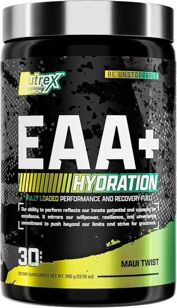 Nutrex Research Eaa Hydration | Eaas + Bcaas Powder | Muscle Recovery, Strength, Muscle Building, Endurance | 8G Essential Amino Acids + Electrolytes | Maui Twist Flavor 30 Serving