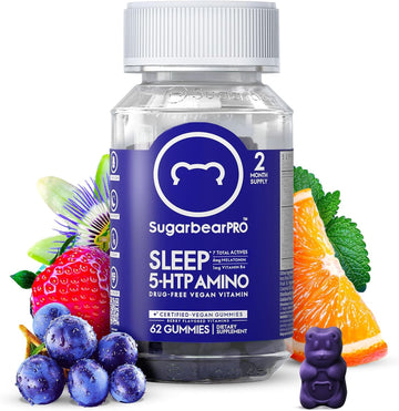 Sugarbear Sleep Gummy 2 Month Supply, Extra Strength Melatonin 6Mg, For Men & Women, Vegan Vitamin B6, L-Theanine, 5 Htp, Valerian, Sleep Aid For Adults & Teens, Certified Kosher, Halal, Cruelty-Free