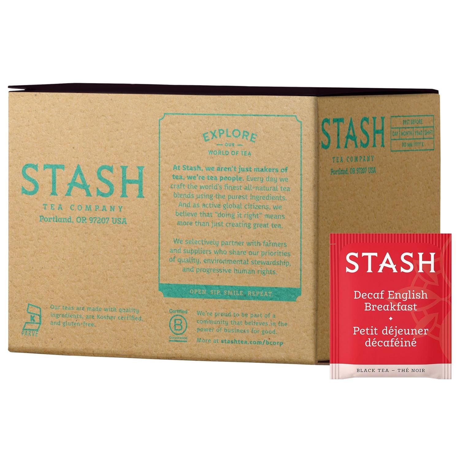 Stash Tea Decaf English Breakfast Black Tea, Box Of 100 Tea Bags