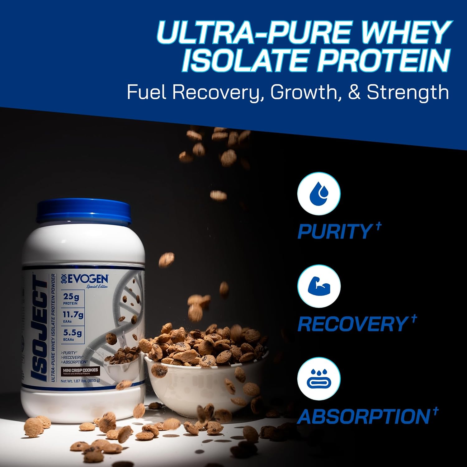 Evogen Isoject - Whey Protein Isolate | Ultra-Pure Whey Protein Powder With Ignitor Enzymes, Bcaas, And Eaas | Enhanced Absorption & Recovery | Mini Crisp Cookies | 25 Servings : Health & Household