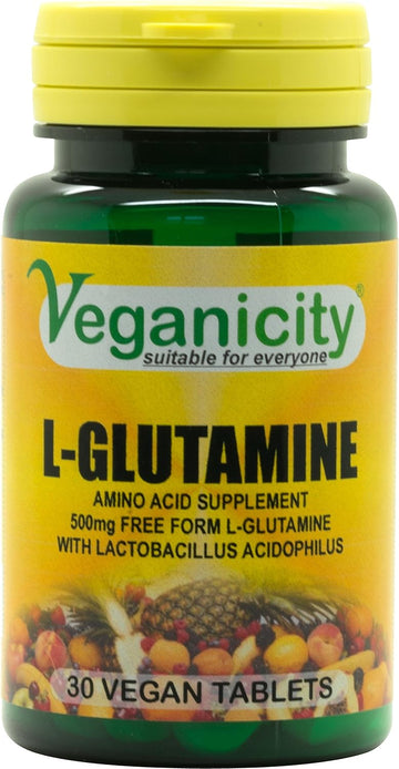 Veganicity L-Glutamine 500Mg : Digestive Health Amino Acid Supplement : 30 Tablets, In A Planet-Friendly 99% Recycled Pot