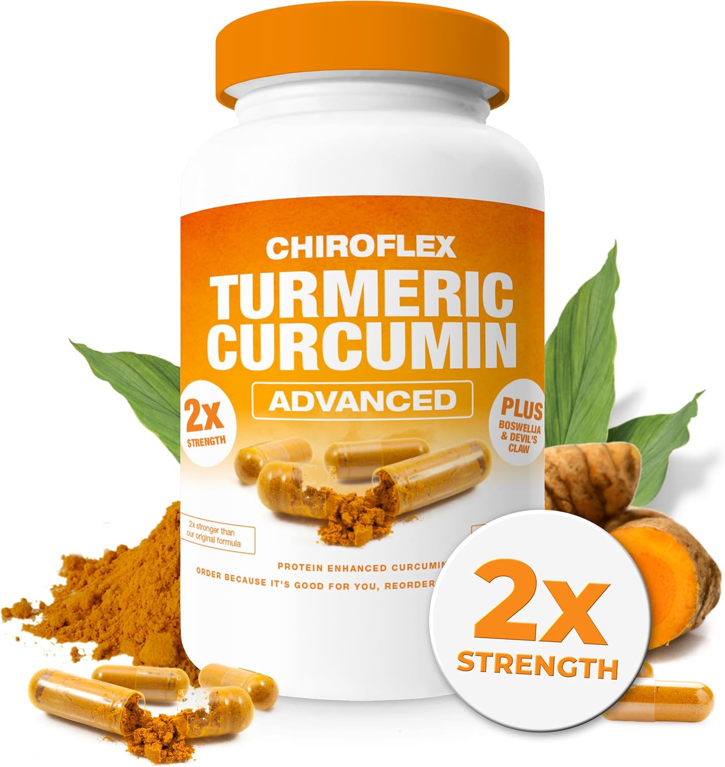 Chiroflex Turmeric And Curcumin Supplements Advanced Capsules, 2X Joint Support Supplement With 95% Standardized Curcuminoids, Tumeric Herbal Extract Vegan Non-Gmo, (60 Caps)