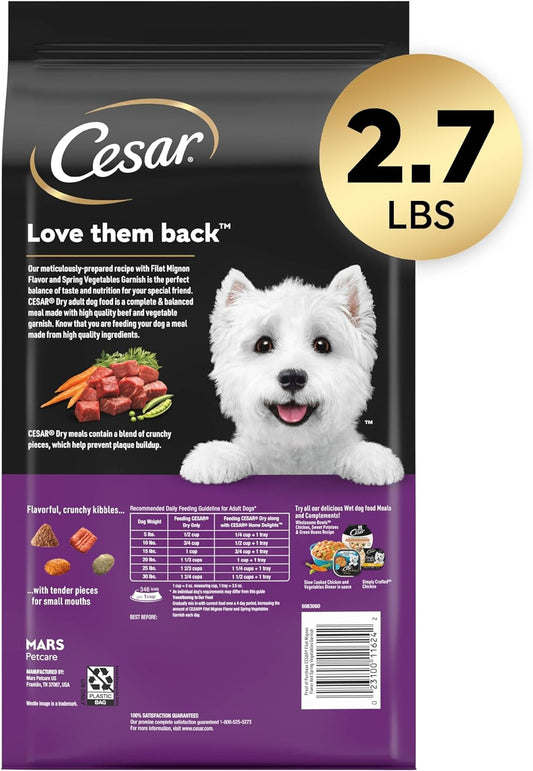 CESAR Small Breed Dry Dog Food, Filet Mignon Flavor and Spring Vegetables Garnish, 2.7 lb. Bag