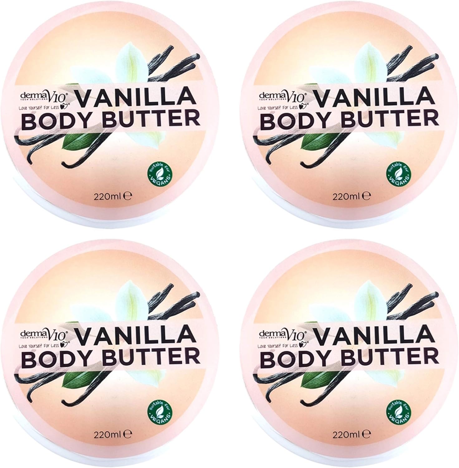 Derma V10 Body Butter Moisturising Cream Vegan Friendly 4 Pack (Vanilla)