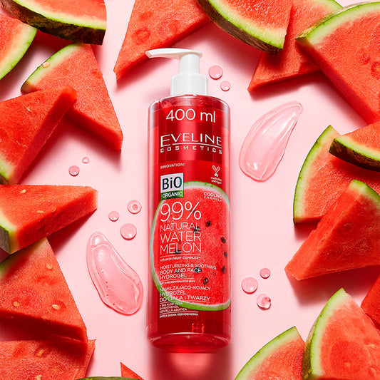 Eveline Cosmetics 99% Natural Watermelon Hydrating And Soothing Hydrogel For Body And Face With Vitamin Fruit Complex, 400 Ml