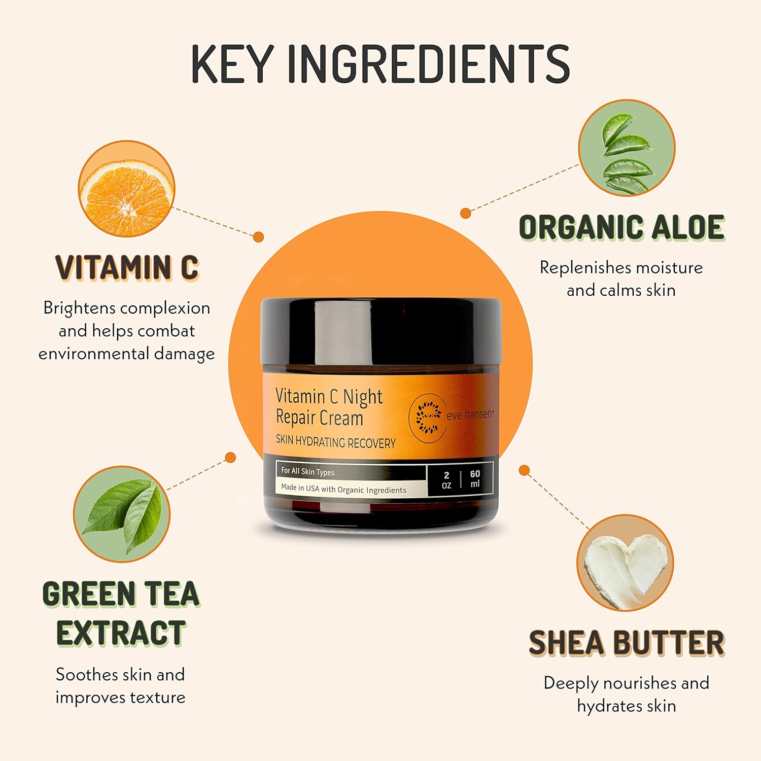 Eve Hansen Night Skincare Bundle – Vitamin C Cleanser, Vitamin C Toner, Rose Water, Retinol Serum & Night Repair Cream – Hydrating & Nourishing Skincare For All Skin Types