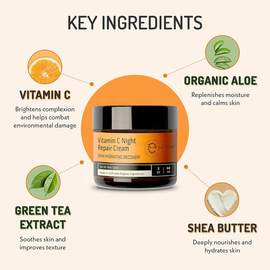 Eve Hansen Vitamin C Night Cream For Face And Neck - Hydrating, Brightening, Anti-Aging Moisturizer For Mature, Dry Skin - Non-Greasy - 2 Oz
