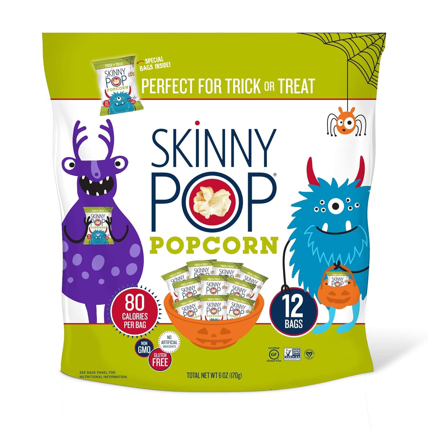 Skinnypop Original Popcorn, Gluten Free, Non-Gmo, Healthy Snacks, Halloween Trick Or Treat Bags, 0.5 Oz Individual Size Bags (Pack Of 12)