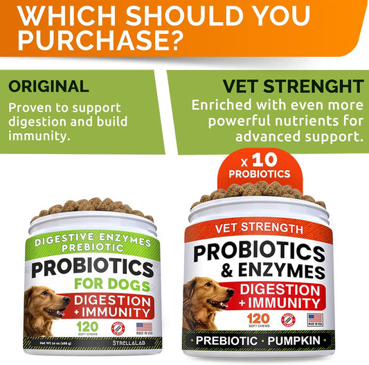 Vet Strength Probiotics + Allergy Relief For Dogs Bundle - Chewable Fiber Supplement + Itchy Skin Treatment - Digestive Enzymes + Pumpkin - Upset Stomach Relief + Hotspot Relief -240 Ct - Made In Usa