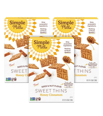 Simple Mills Honey Cinnamon Seed & Nut Flour Sweet Thins, Paleo Friendly & Delicious Sweet Thin Cookies, Good for Snacks, Nutrient Dense, 4.25 oz, 3 Count