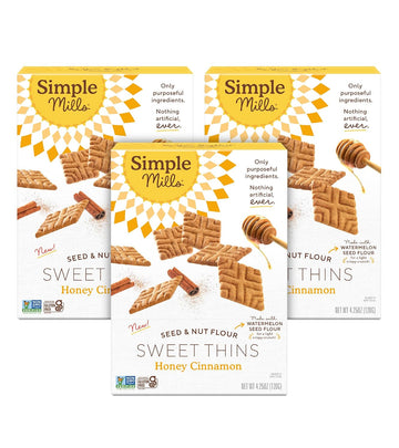 Simple Mills Honey Cinnamon Seed & Nut Flour Sweet Thins, Paleo Friendly & Delicious Sweet Thin Cookies, Good For Snacks, Nutrient Dense, 4.25 Oz, 3 Count