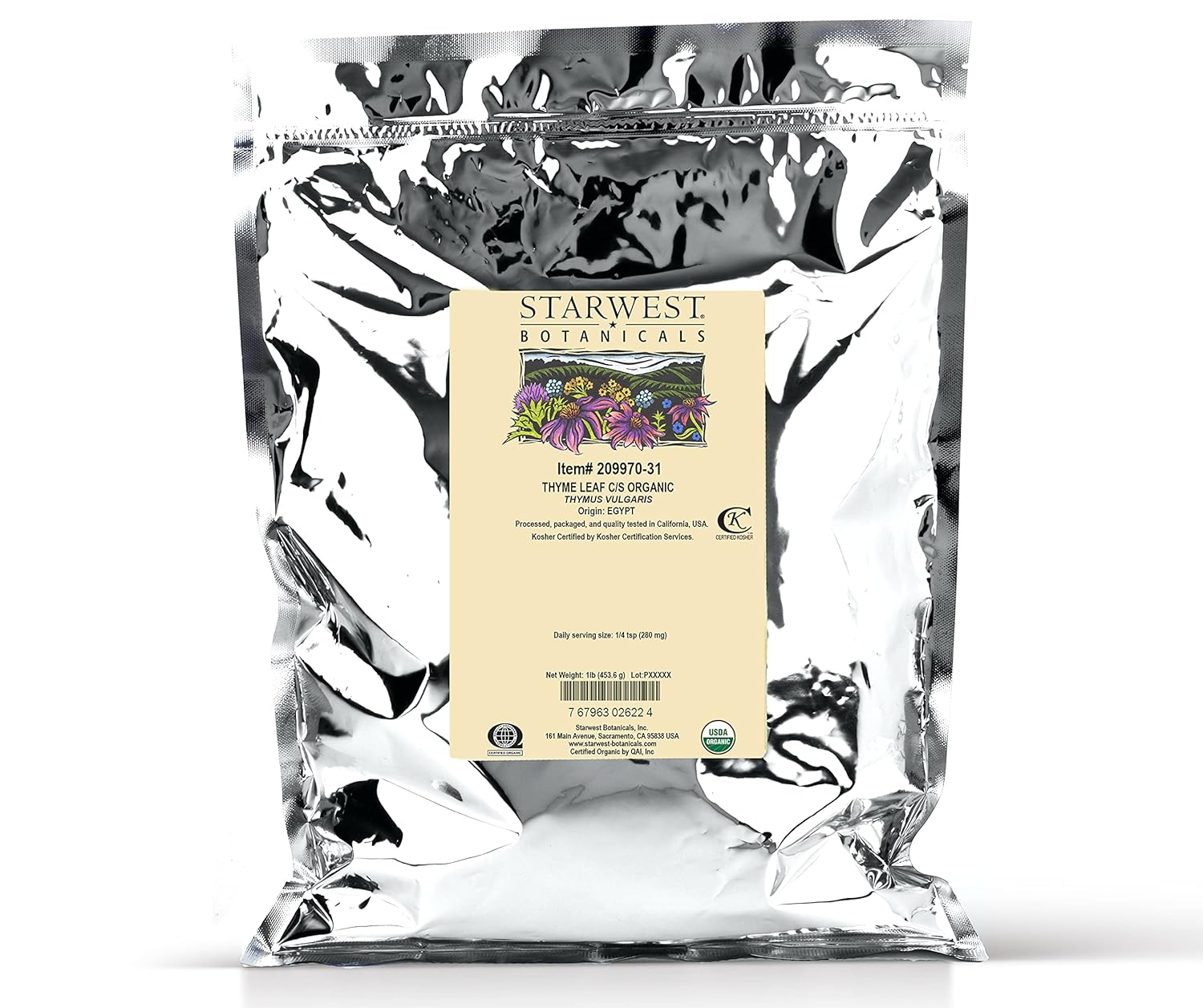Starwest Botanicals Organic Thyme Leaf Cut, 1-pound Bag : Herbal Supplements : Grocery & Gourmet Food
