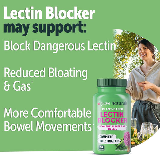 Yuve Lectin Blocker Defense - Blocks Interfering Dietary Lectins, Supports Intestinal & Digestive Health, Helps Reduce Gas, Aids Against Food Cravings - Non-Gmo, Gluten Free - 60 Vegan Caps