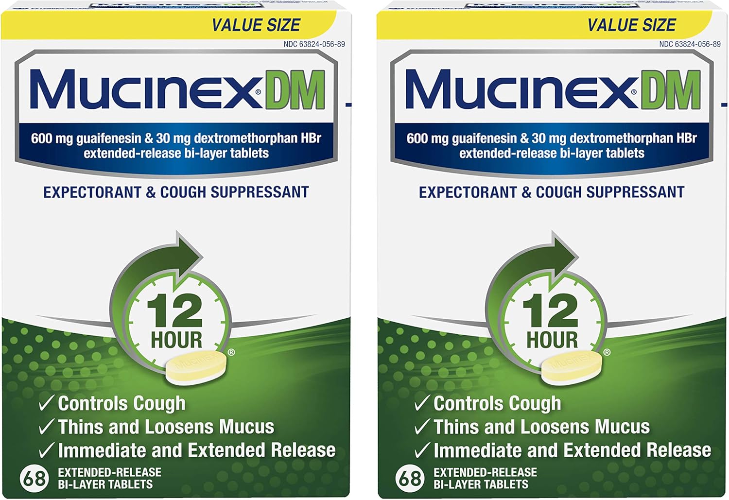 Mucinex Dm 12 Hour Cough And Chest Congestion Medicine, Expectorant And Cough Suppressant, Lasts 12 Hours, Powerful Symptom Relief, Extended-Release Bi-Layer Tablets, 68 Count (Pack Of 2)