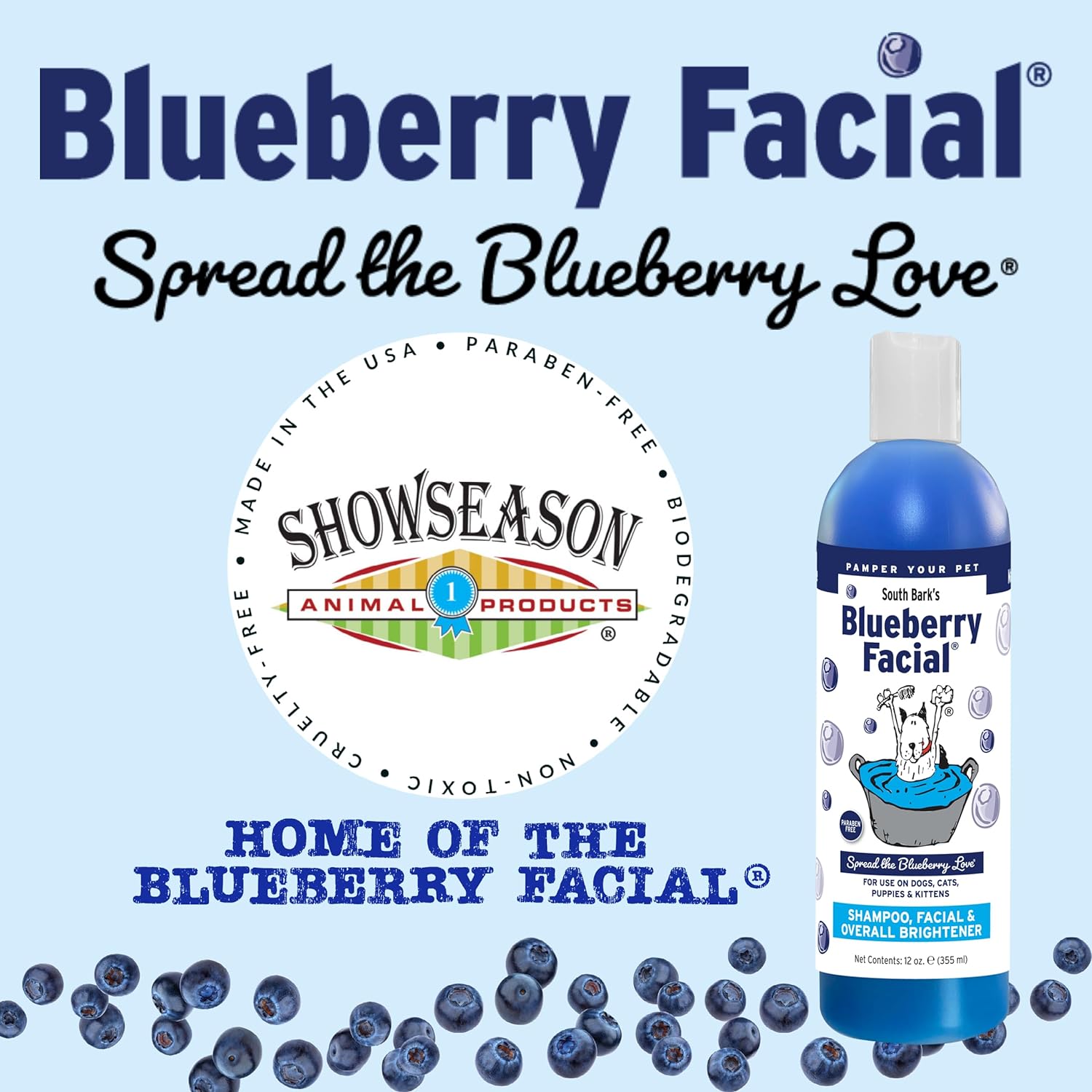 Pet Whitening Shampoos : South Bark's Blueberry Facial® Pet Shampoo 12 oz. | Brightener & Tear Stain Remover | Long-Lasting Odor Eliminator | Cruelty-Free | Paraben-Free | Made in The USA