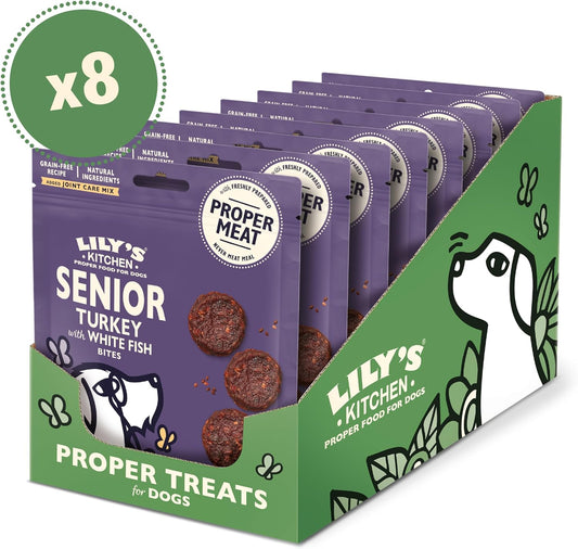 Lily’s Kitchen Made with Natural Ingredients Senior Dog Treats Packet Turkey with White Fish Bites Grain-Free Recipe (8 Packs x 70g)?ANDTSST70