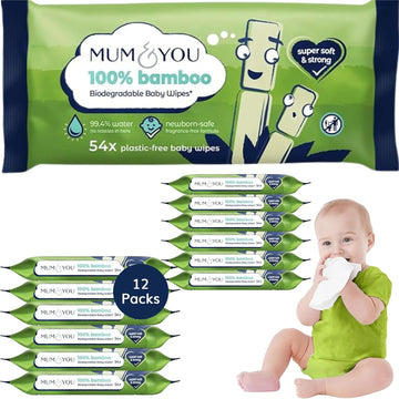 Mum & You Bamboo Baby Wipes Multipack - 100% Biodegradable Wet Bamboo Wipes (5 Packs), 99.4% Water Wipes For Sensitive Newborn Skin, Baby Wipes Multipack For Bum Wet Wipes
