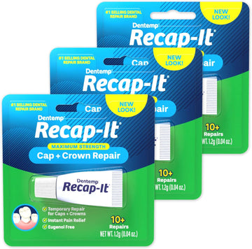 Dentemp Recap-It Cap and Crown Repair Dental Kit - Fast Acting Formula Dental Cement for Loose Caps (Pack of 3) - Temporary Cement for Crown and Bridge