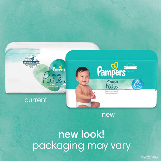 Pampers Aqua Pure Sensitive Baby Wipes, 99% Water, Hypoallergenic, Unscented Baby Wipes, 112 Baby Wipes Total (2 Flip-Top Packs)