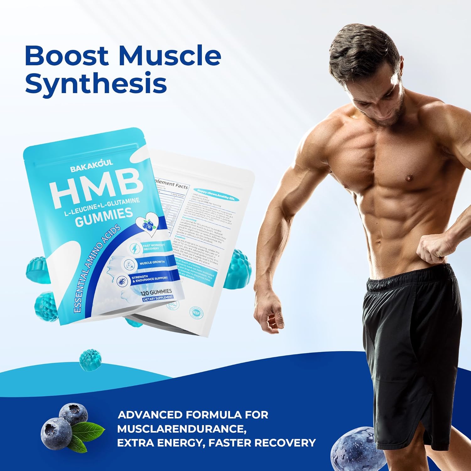 Bakakoul Hmb And L-Leucine Gummies, Hmb And Leucine Supplement Supports Muscle Fast Workout Support, Hmb And Leucine Amino Acid For Men & Women, Sugar Free, Non-Gmo, 120 Counts : Health & Household