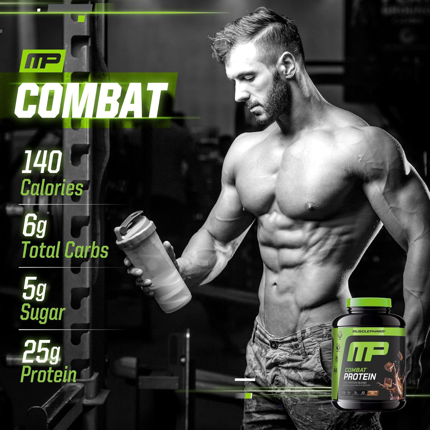 Musclepharm Combat Protein Powder, Chocolate Milk Flavor, Fuels Muscles For Productive Workouts, 5 Protein Sources Including Whey Protein Isolate & Egg Albumin, Gluten Free, 4.2 Lb, 52 Servings : Health & Household