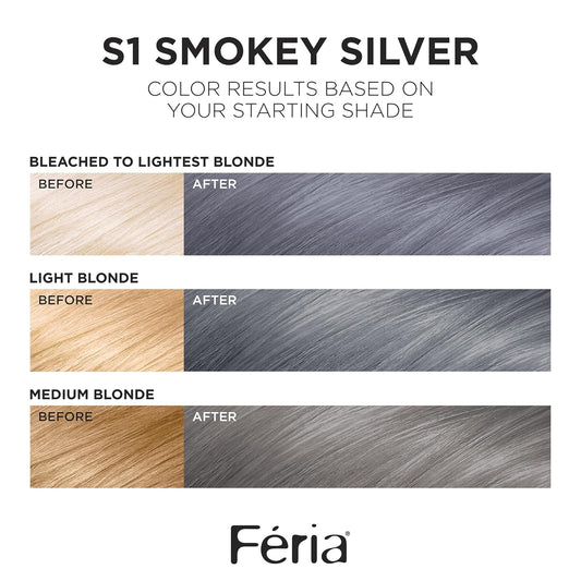 L'Oreal Paris Feria Multi-Faceted Shimmering Permanent Hair Color, Smokey Silver, Pack Of 1 Hair Dye Kit