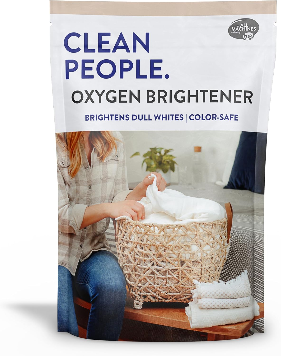 Clean People Natural Oxygen Brightener Stain Remover - Natural Bleach Alternative, Plant Derived Ingredients, Brightens Dull Whites AND Colors - Natural Stain Remover for Laundry - 41 oz