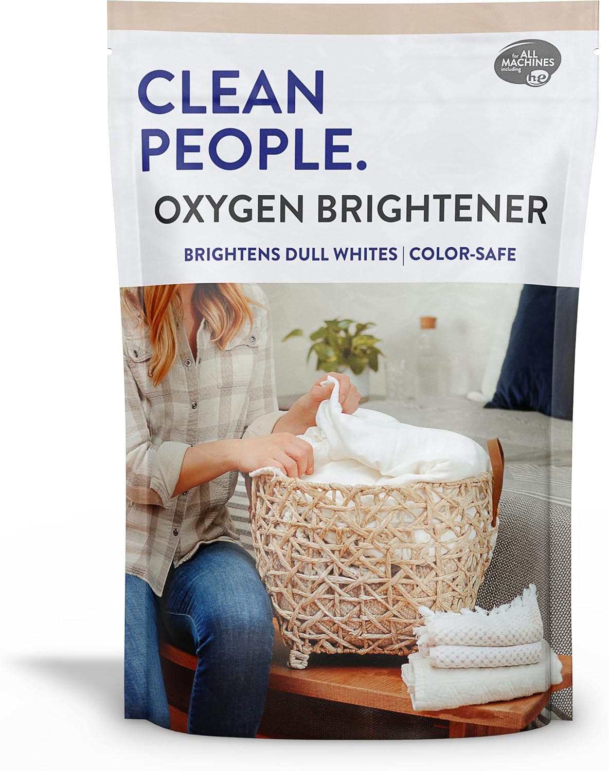 Clean People Natural Oxygen Brightener Stain Remover - Natural Bleach Alternative, Plant Derived Ingredients, Brightens Dull Whites And Colors - Natural Stain Remover For Laundry - 41 Oz