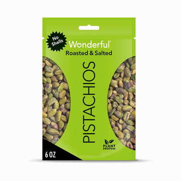 Wonderful Pistachios No Shells, Roasted & Salted Nuts, 6 Ounce Resealable Bag, Protein Snacks, Gluten Free, Healthy Snacks For Adults