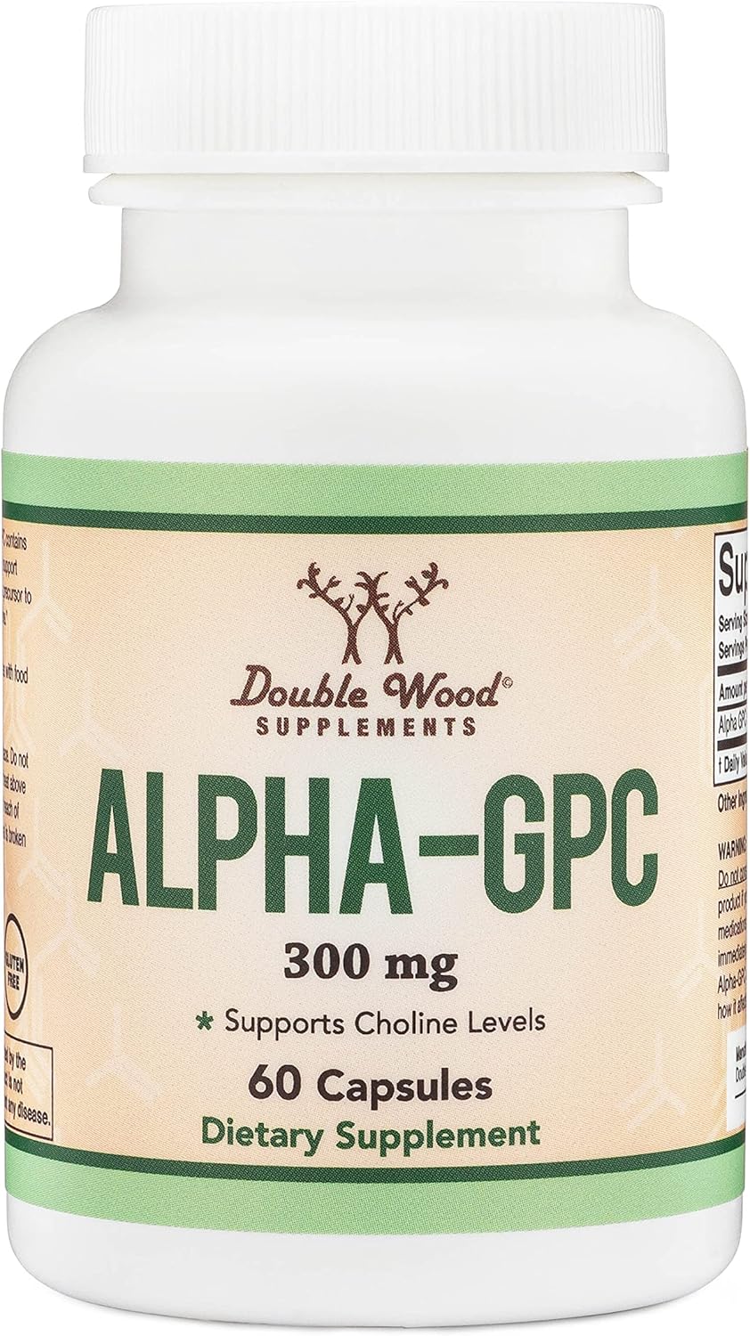 Alpha GPC Choline Capsules - 60 Count, 600mg Servings – Brain Support Aid that Supports Focus, Memory, Motivation, and Energy - (Made in the USA) Brain Support Supplement by Double Wood Supplements : Health & Household